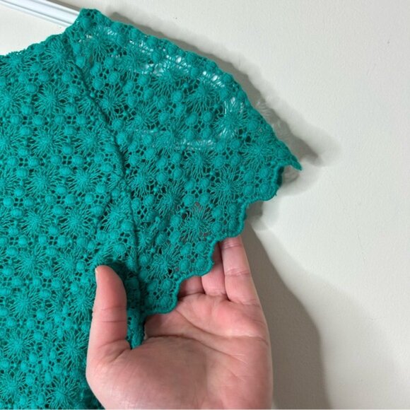 MANGO Lace Mini Dress Teal Green Cap Sleeve XS Work wear Business Casual Office - Picture 14 of 16